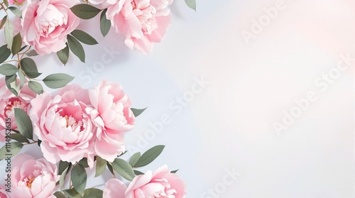 Charming floral art of pink peonies on light blue backdrop, illustration, charming, floral art, flowers