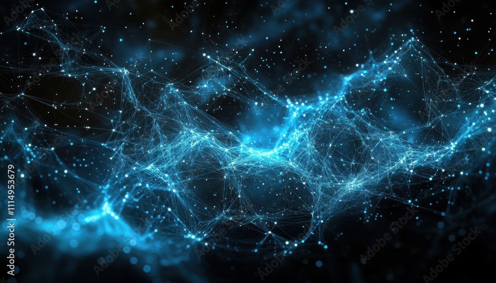 Abstract Blue and Black Digital Background with Glowing Connections and Bright Particles for Technology, Science, and Futuristic Concepts Abstract Blue and Black Digital Background with Glowing Connections and Bright Particles for Technology, Science, and Futuristic Concepts