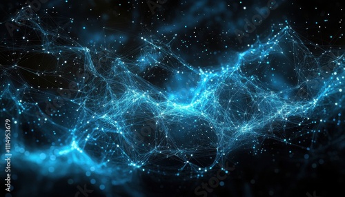 Abstract Blue and Black Digital Background with Glowing Connections and Bright Particles for Technology, Science, and Futuristic Concepts