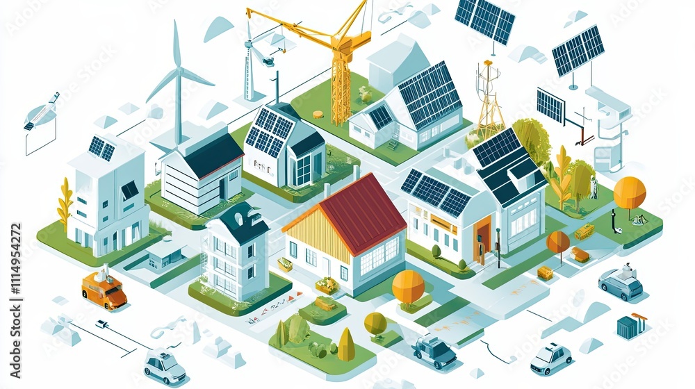 Obraz premium Sustainable Smart City Neighborhood Eco Friendly Homes