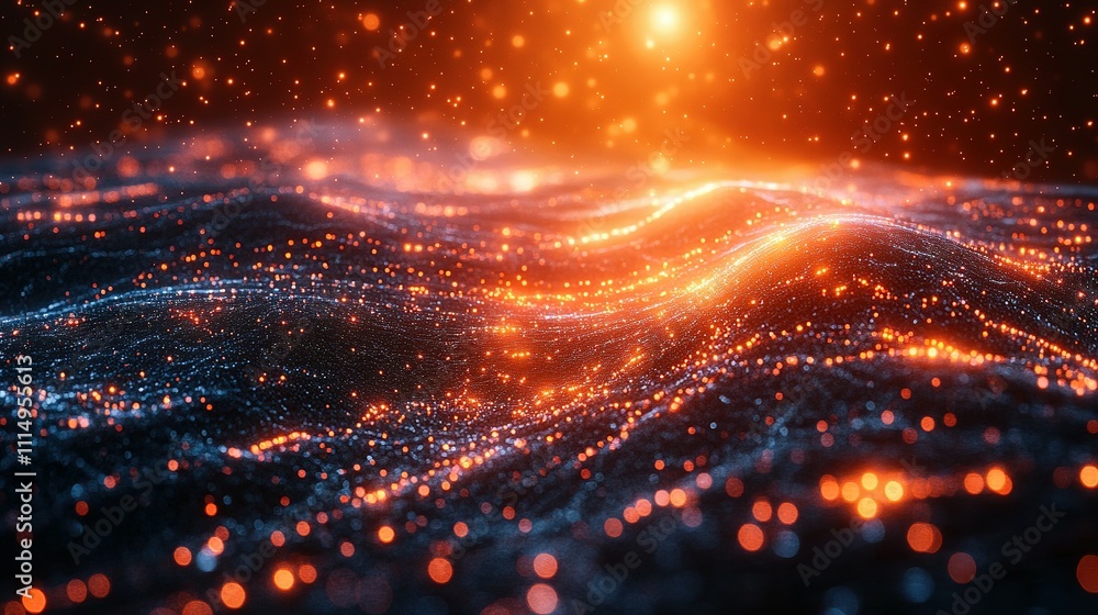 Obraz premium Abstract Orange and Blue Glowing Particle Wave