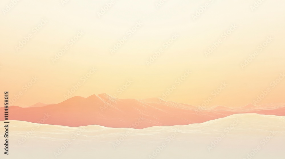 Obraz premium Serene Sunset Over Pastel Mountains, Minimalist Landscape