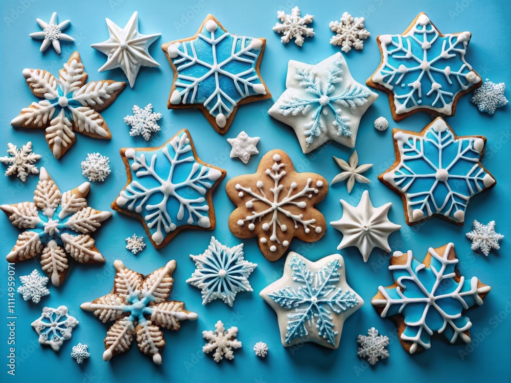 Enchanting Double Exposure of Christmas Cookies Shaped Like Snowflakes on a Beautiful Blue Background Perfect for Holiday Decor and Baking Inspiration Enchanting Double Exposure of Christmas Cookies Shaped Like Snowflakes on a Beautiful Blue Background Perfect for Holiday Decor and Baking Inspiration