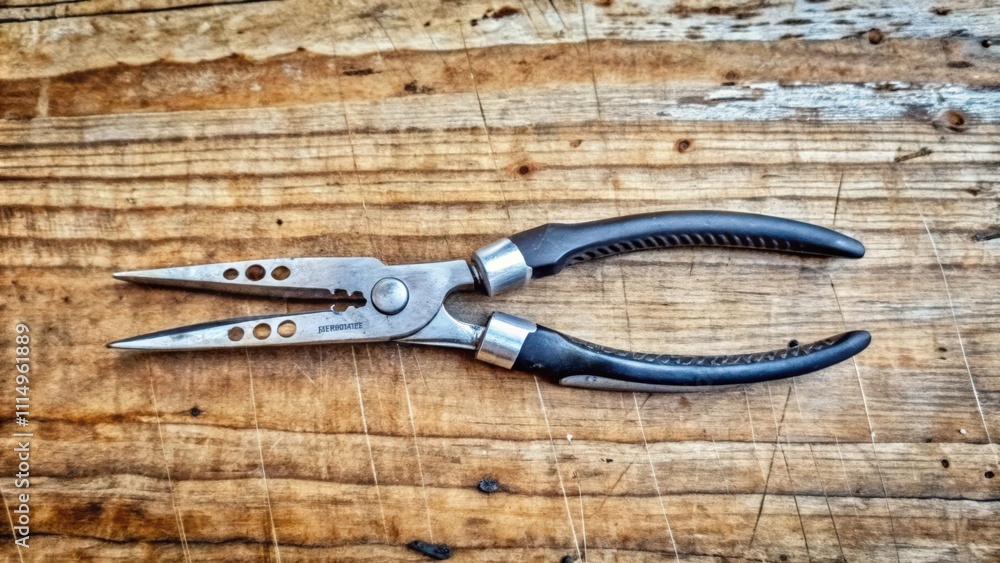 Black-Handled Pliers on Wooden Surface Black-Handled Pliers on Wooden Surface