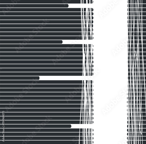 The edges of the long and short horizontal stripes are cut with thin lines. There is a void between these edges.
