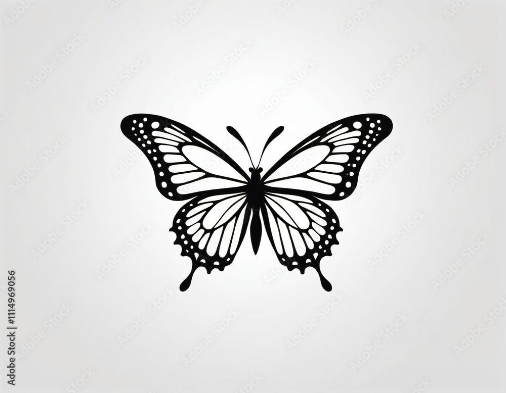 Obraz premium a black silhouette A sleek, symmetrical logo showing a butterfly, emphasizing transformation and beauty. Ai generated image.