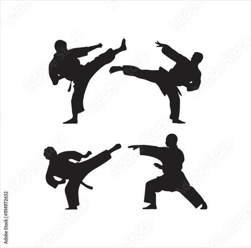Martial Arts Silhouette Collection: Karate, judo, taekwondo, and kung fur. white background
