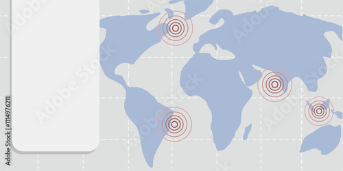Earthquake theme background with map of the world, natural disaster background, earthquake background