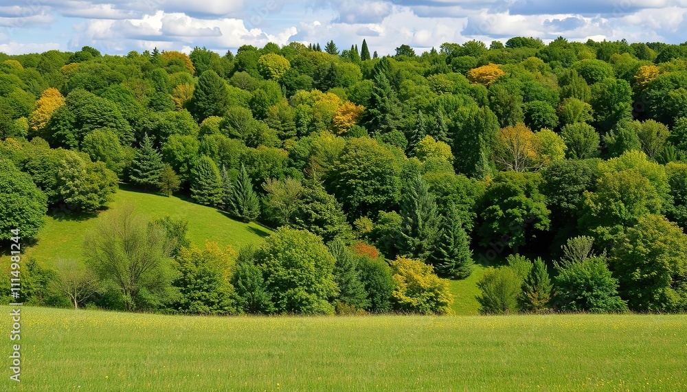Obraz premium Lush Green Forest Hillside Meadow Landscape