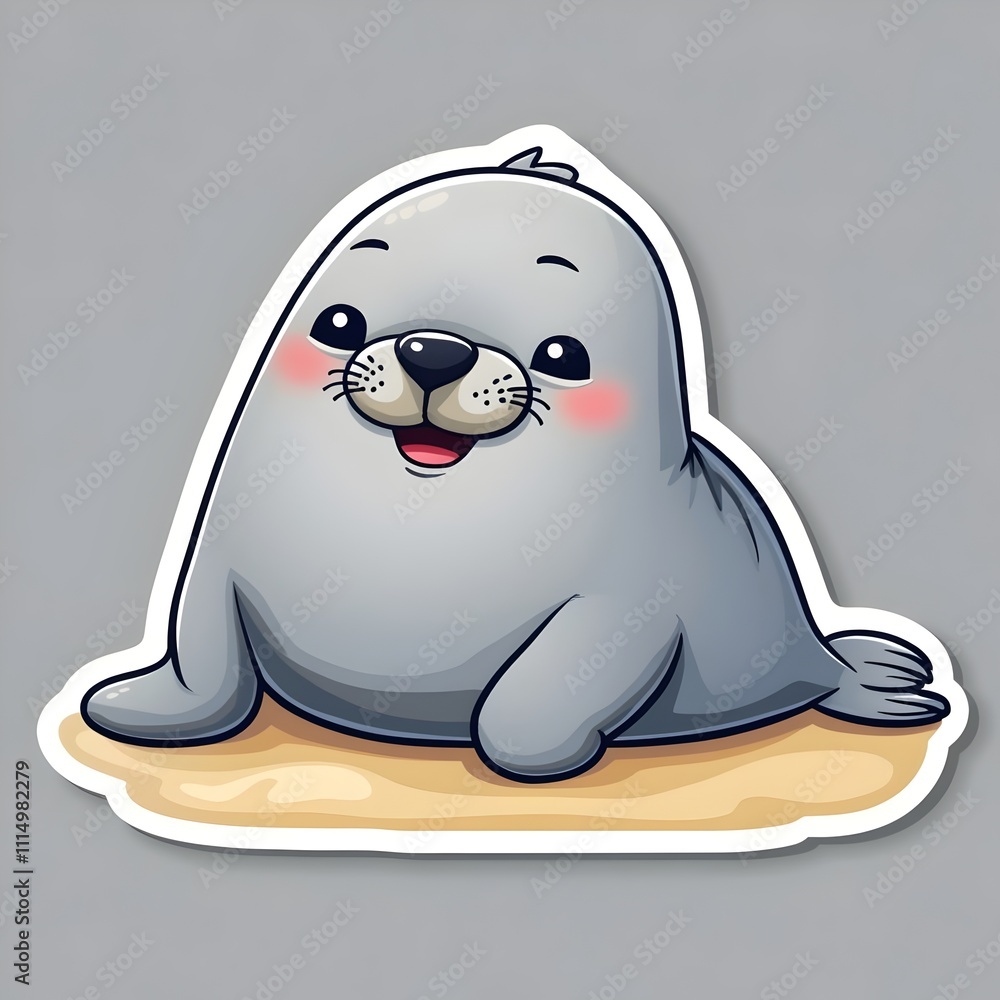 Fototapeta premium Adorable Kawaii Seal with Big Nose and Small Flippers