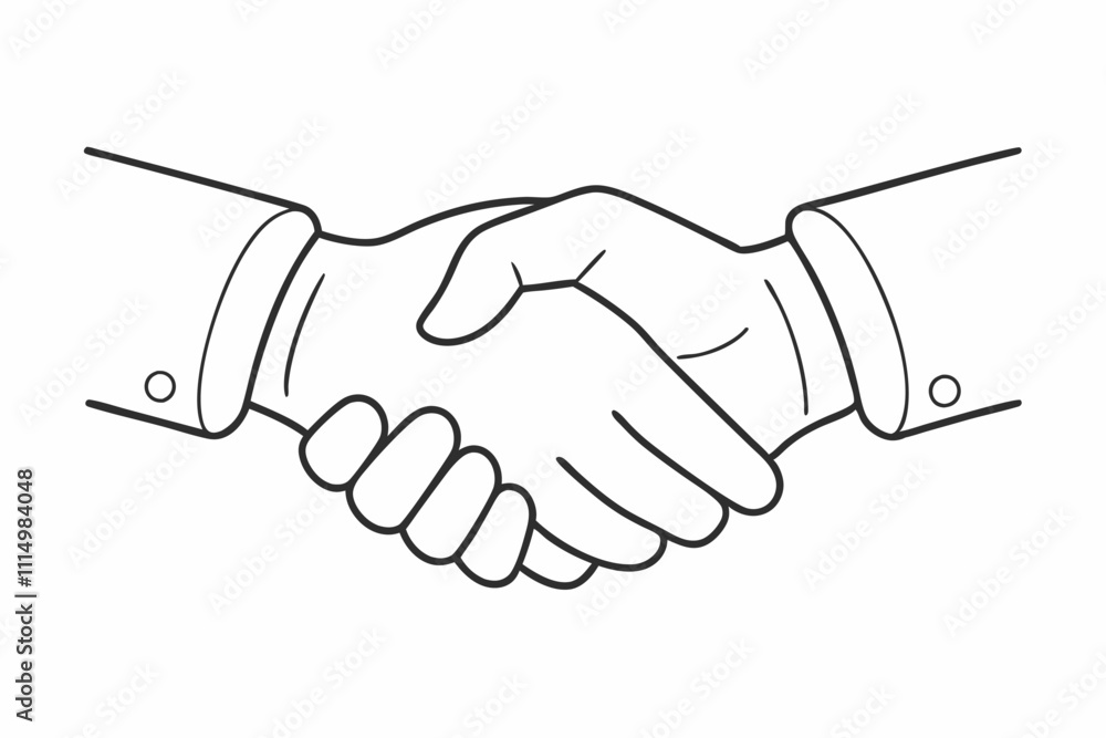 Fototapeta premium line art vector handshake between two people on white background. hand shaking line art vector.