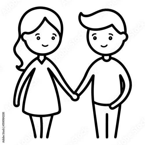 one line art two people standing up with holding hand vector art, two people vector art on white background