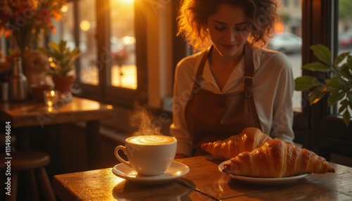 Enjoying morning coffee and croissants cozy kitchen lifestyle photography sunlit space close-up view daily ritual