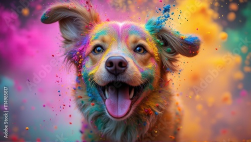 Vibrant celebration of joyful dog colorful festival photography outdoor close-up happiness