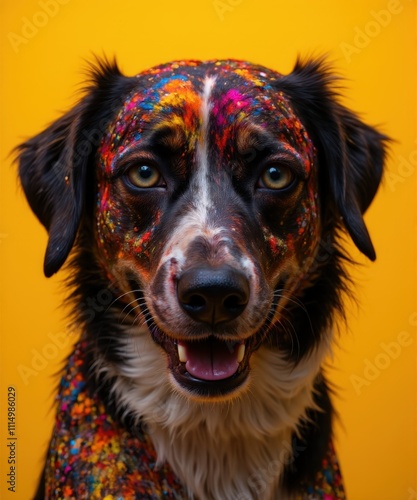 Artistic dog portrait studio close-up photography in a colorful environment