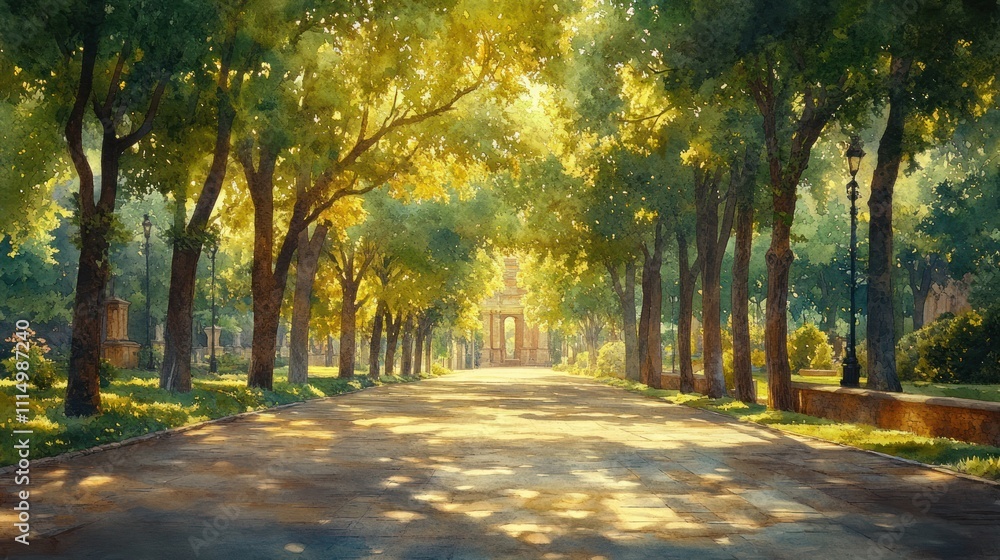 Fototapeta premium Sustainable Urban Design with Greenery and Efficient Architecture in a Tranquil Cityscape