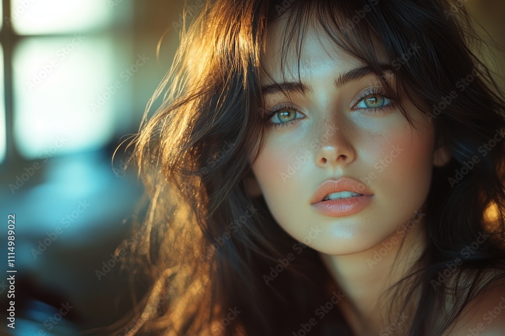 Beauty Woman Skincare Portrait Long Hair Warm Lighting Beauty Woman Skincare Portrait Long Hair Warm Lighting