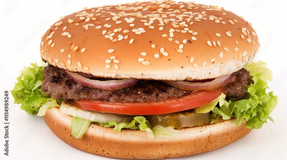 Beef Hamburger in Restaurant with Toppings and Bun, Served on a Plate, Ready for Customers to Enjoy a Tasty Meal Beef Hamburger in Restaurant with Toppings and Bun, Served on a Plate, Ready for Customers to Enjoy a Tasty Meal