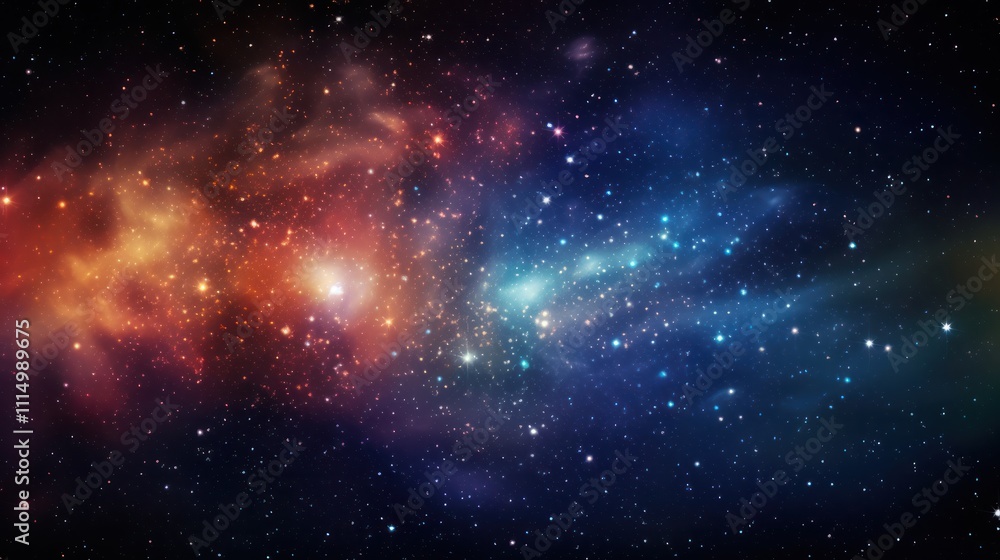 Fototapeta premium A wide-angle shot of a galaxy cluster with bright stars and cosmic dust creating a colorful and dynamic space environment