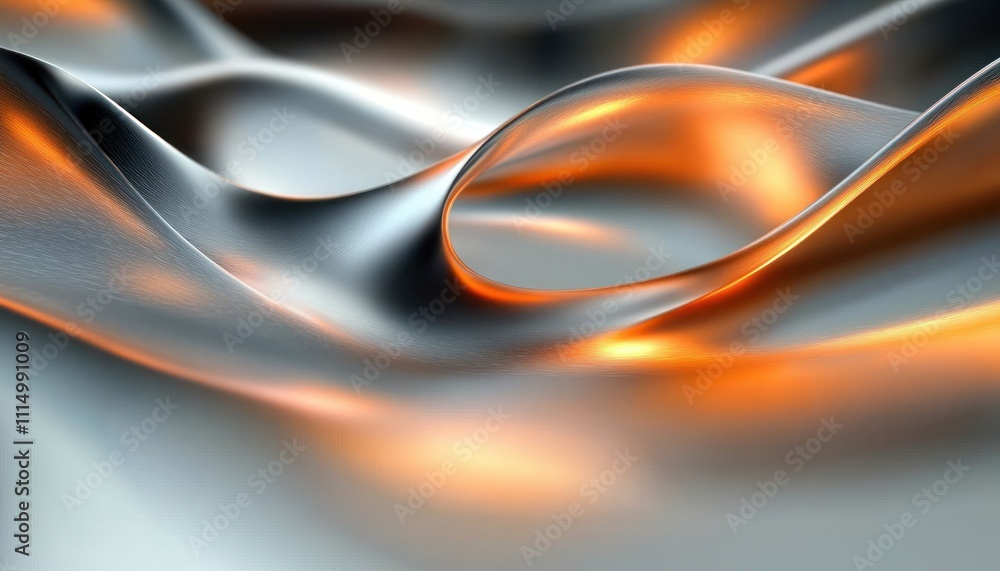 Fototapeta premium Abstract Metallic Waves Fluid Composition with Smooth Curves and Soft Lighting
