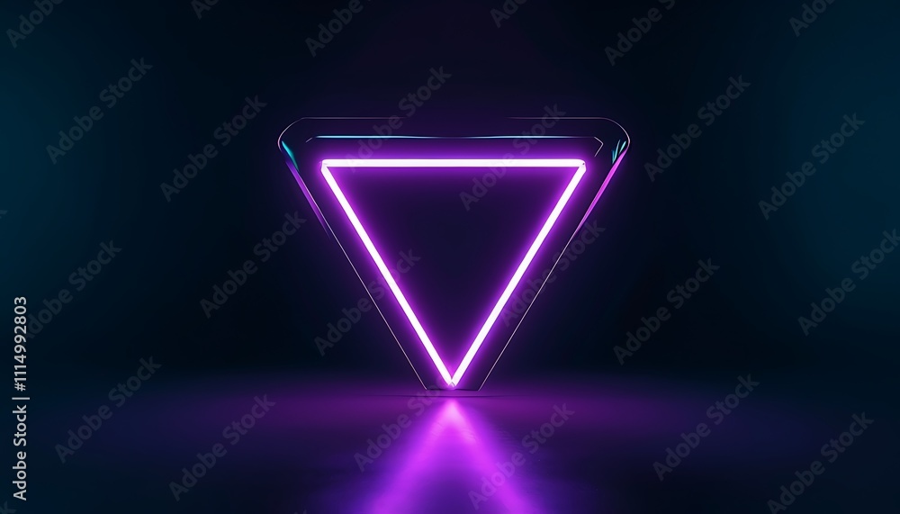 Fototapeta premium neon triangle floating in a dark space