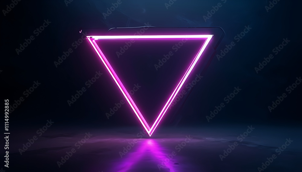 Naklejka premium neon triangle floating in a dark space