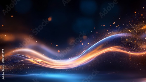 Abstract Colorful Light Wave with Sparkles on Dark Background photo