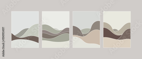 Vector illustration. Elegant horizontal lines of pastel colors creating an abstract landscape with a hint of hills and horizons. Soothing minimalism with a gentle palette.