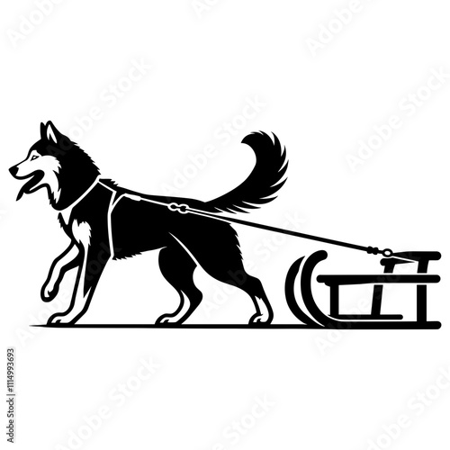 Siberian Husky Pulling Sled Silhouette