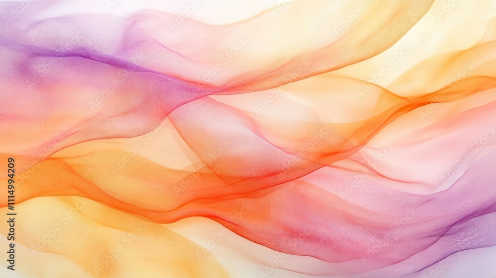 Obraz premium ethereal fabric waves in soft watercolor gradients, creating a serene, flowing artistic background, blending pastel hues for an abstract copy space