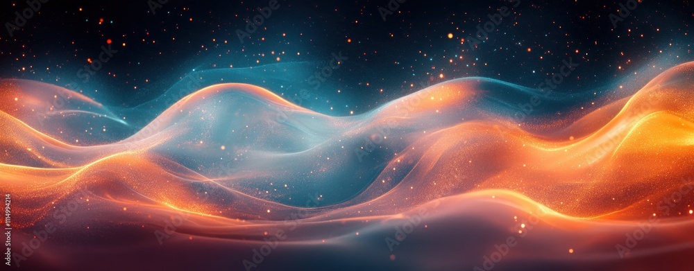 Abstract Vibrant Gradient Waves in Teal and Orange on Dark Background with Smooth Texture and Ambient Light Abstract Vibrant Gradient Waves in Teal and Orange on Dark Background with Smooth Texture and Ambient Light