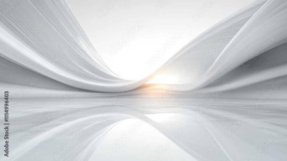 Naklejka premium Minimalist Abstract Tranquil Background White Lines Reflective Surface Ethereal Glow Modern Style