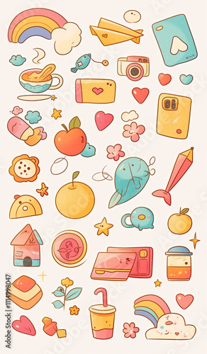 A cute pastel icon set of doodles for Instagr photo