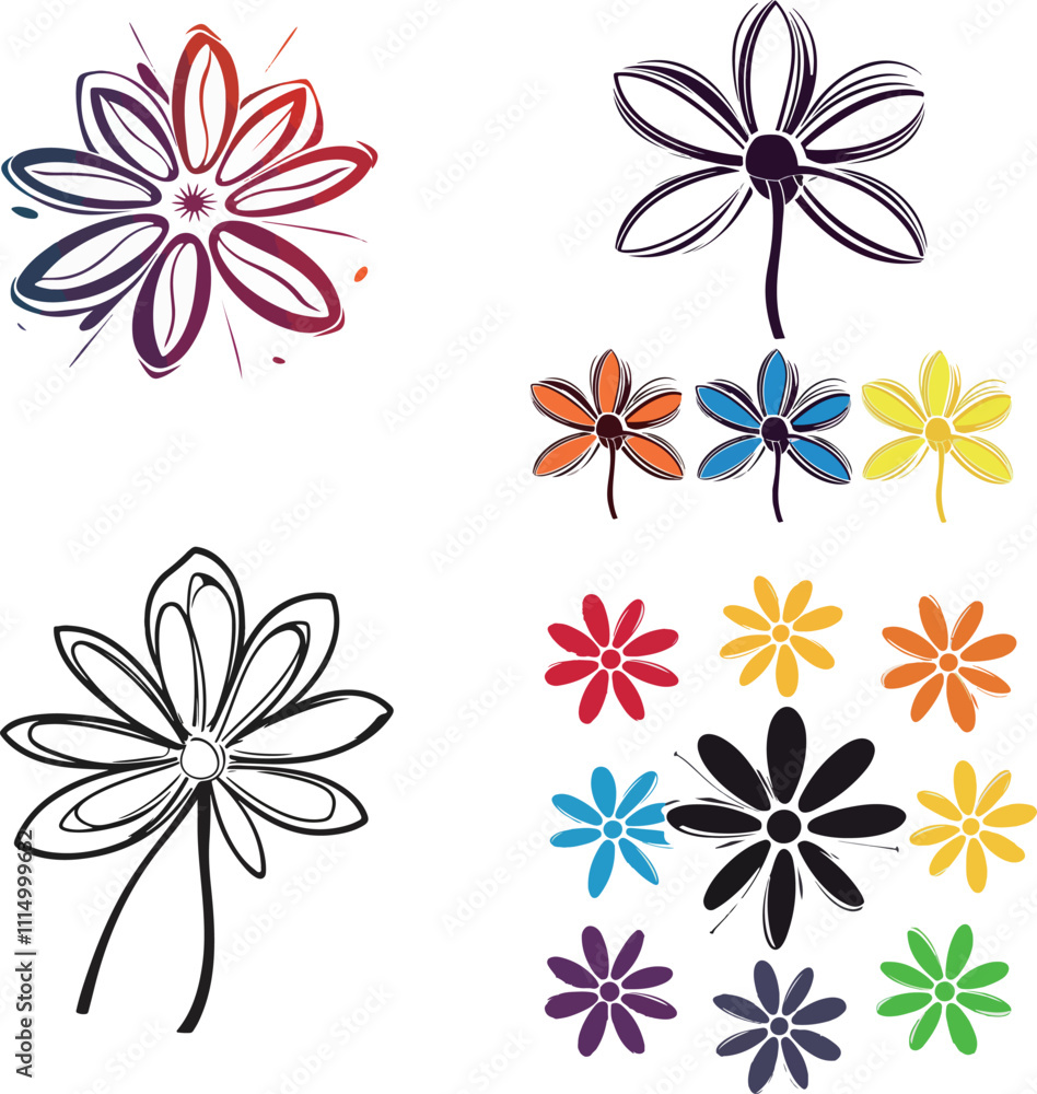 Obraz premium Colorful Flower Illustrations Collection