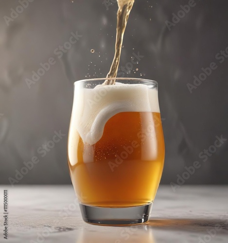 Beer poured in a wave curve creating bubble froth in a glass, kegerator, drink sales, watering hole photo