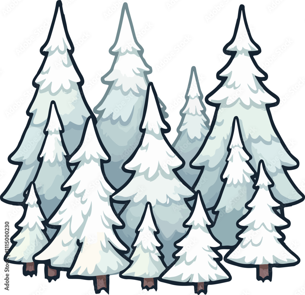 Obraz premium Snowy Pine Tree Forest Illustration