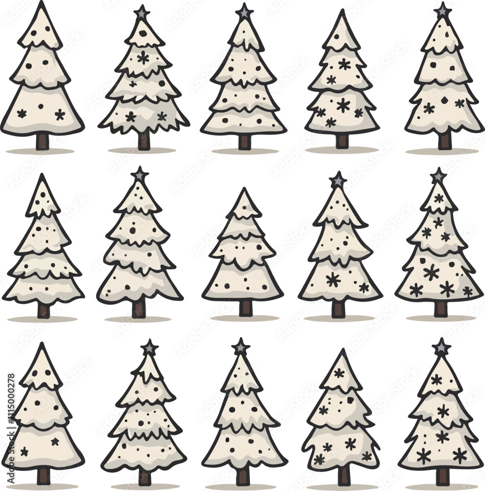 Obraz premium Collection of Cartoon Christmas Trees