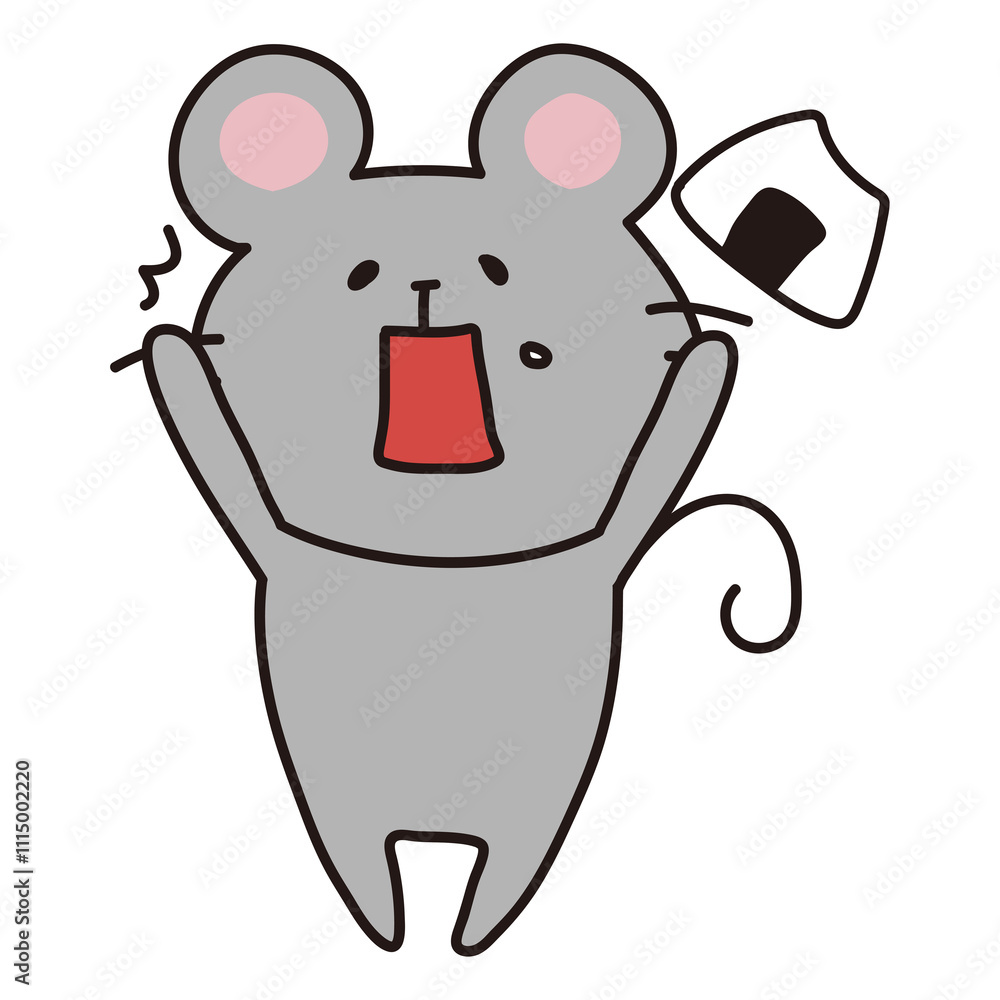 Obraz premium おにぎりを食べて驚くネズミ