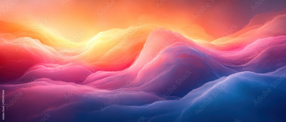 Obraz premium Abstract Vibrant Landscape Flowing Waves with Soft Gradients and Golden Light