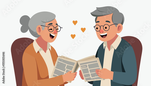 Happy Seniors Sharing a Book Together