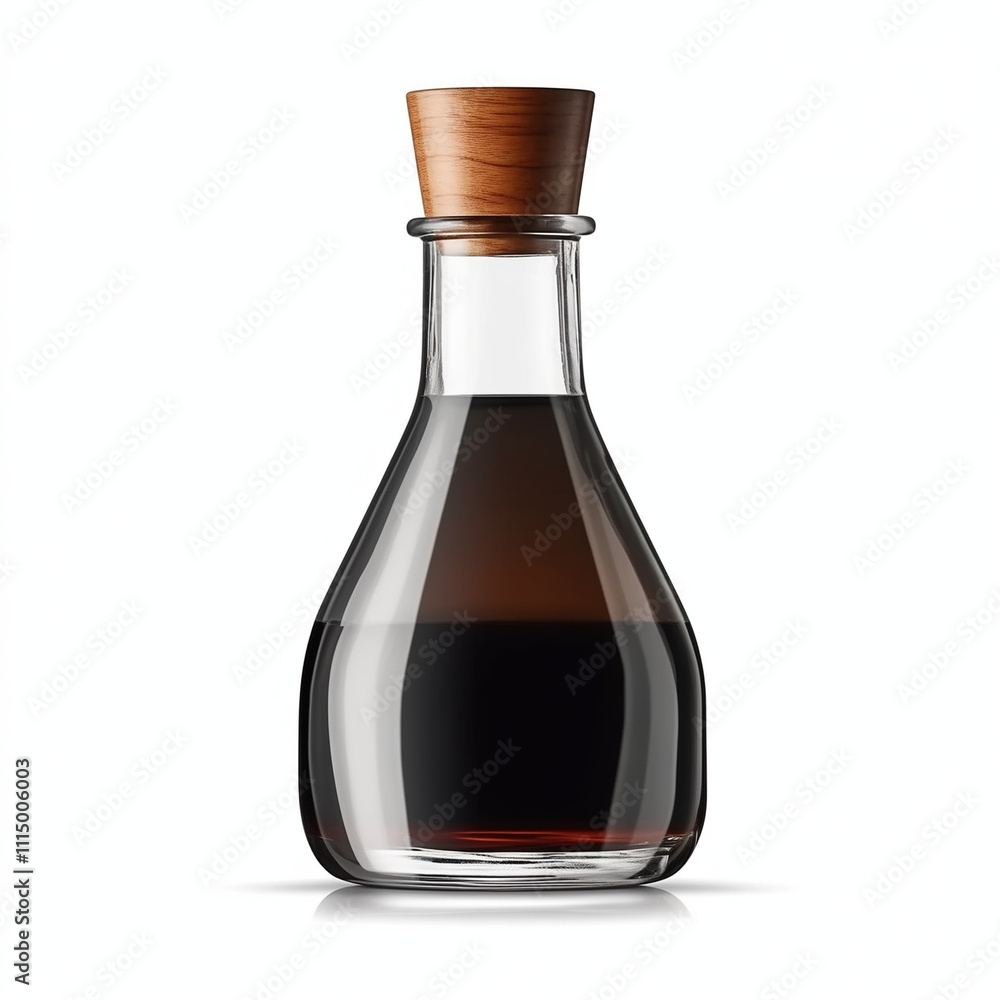 Front view of a soy sauce bottle dark glass isolated on white Front view of a soy sauce bottle dark glass isolated on white