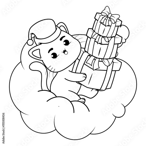 Wallpaper Mural Christmas coloring page with cat for kids Torontodigital.ca