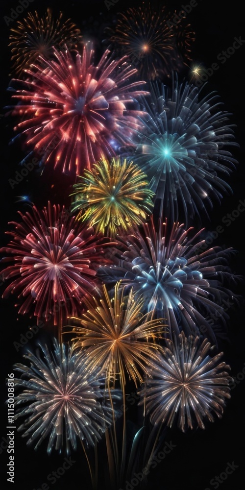 Fototapeta premium Bright fireworks on a black background.