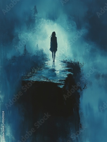 Woman Walking Into the Fog