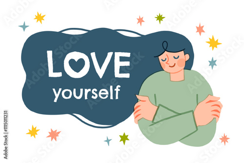 自分を大切にする女性のイラスト Love yourself