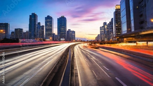 traffic at night, motion blur of a busy urban highway city