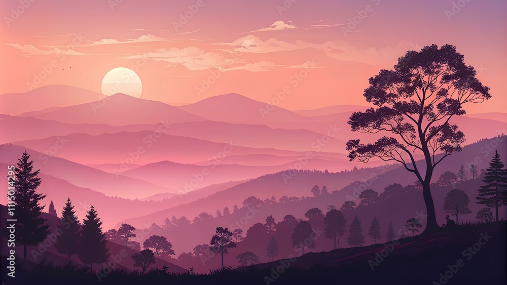 Obraz premium Gradient Sunset Sky, sunset in the mountains, sunrise in the mountains