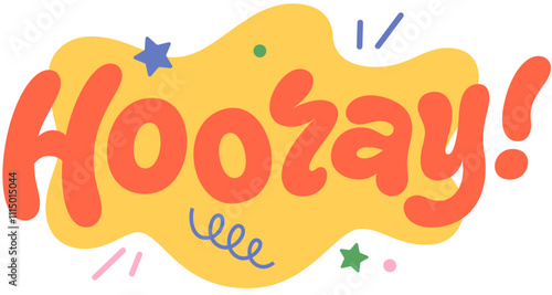 Lettering Hooray! with stars and decorative elements text