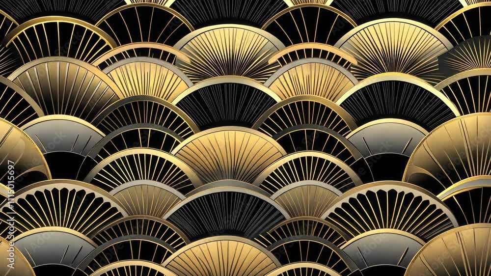 Elegant golden and black fan pattern creates mesmerizing visual texture in contemporary design Elegant golden and black fan pattern creates mesmerizing visual texture in contemporary design