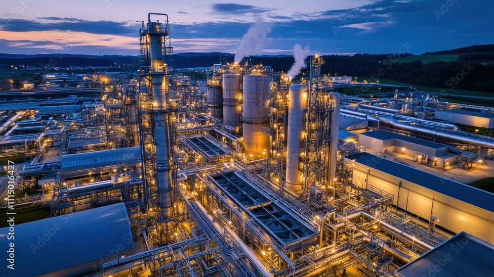 Obraz premium multiple filtration pools and pipelines at industrial waste water treatment plant